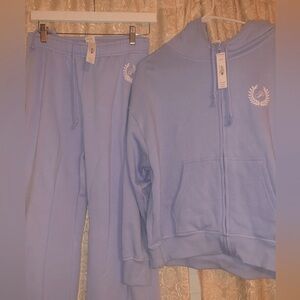 VS PINK everyday fleece matching hoodie and sweatpants set- harbor blue NWT